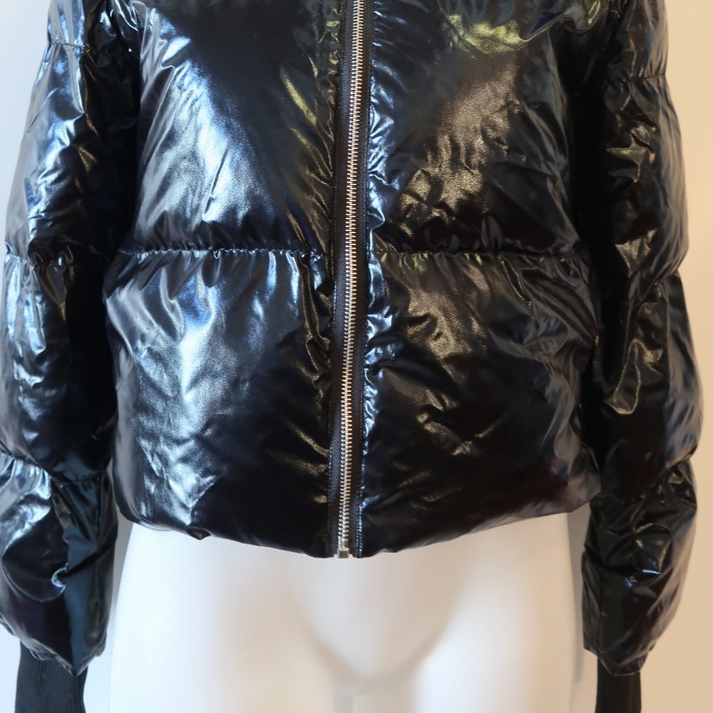 Womens Central Park West Black Blue Faux Fur Collar Puffer Bomber Jacket S * - Picture 6 of 12